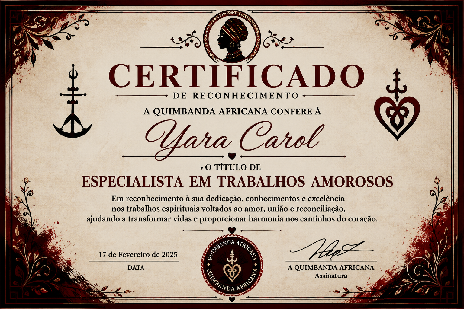 Certificado: Especialista em Trabalhos Amorosos