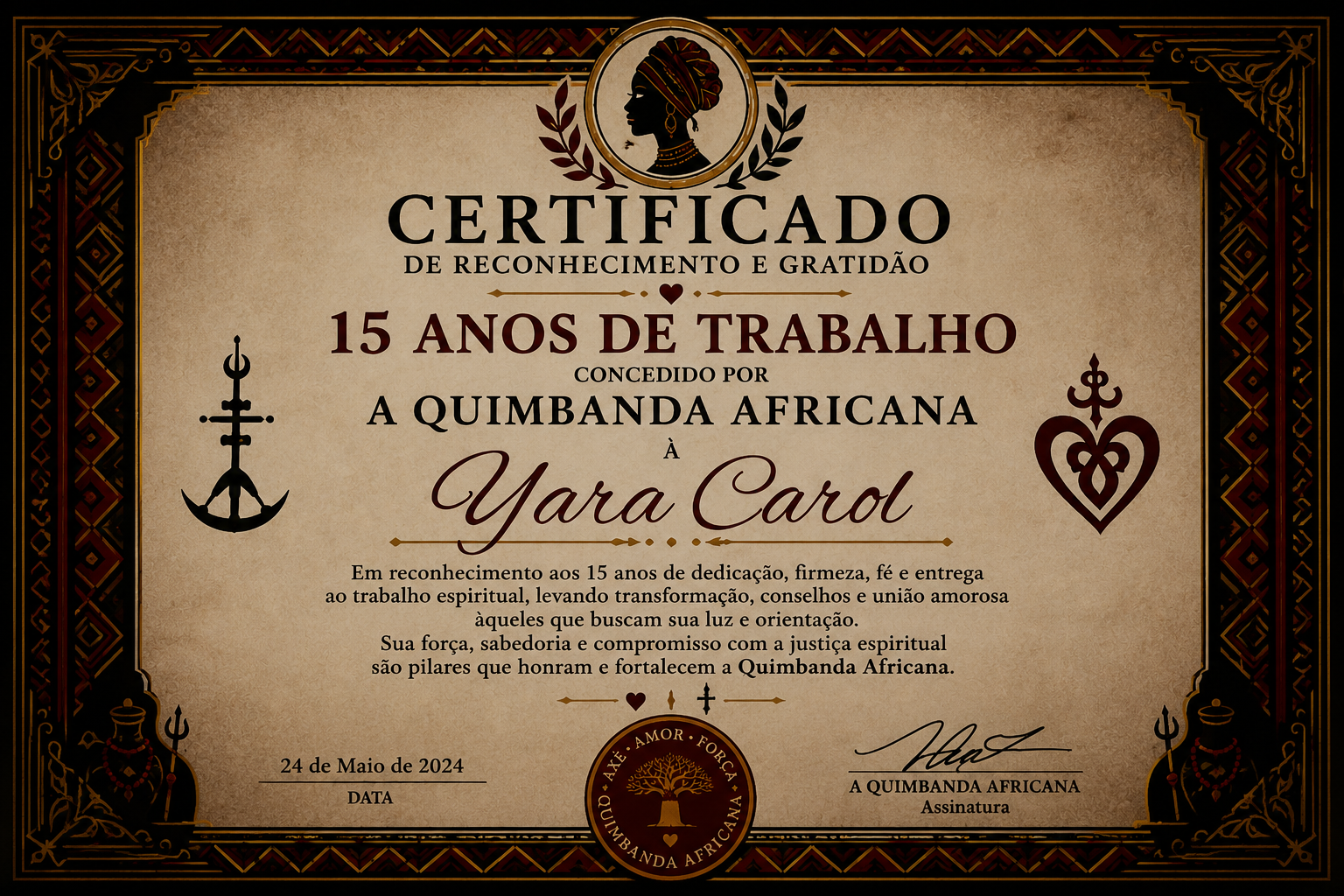 Certificado: 15 Anos de Trabalho